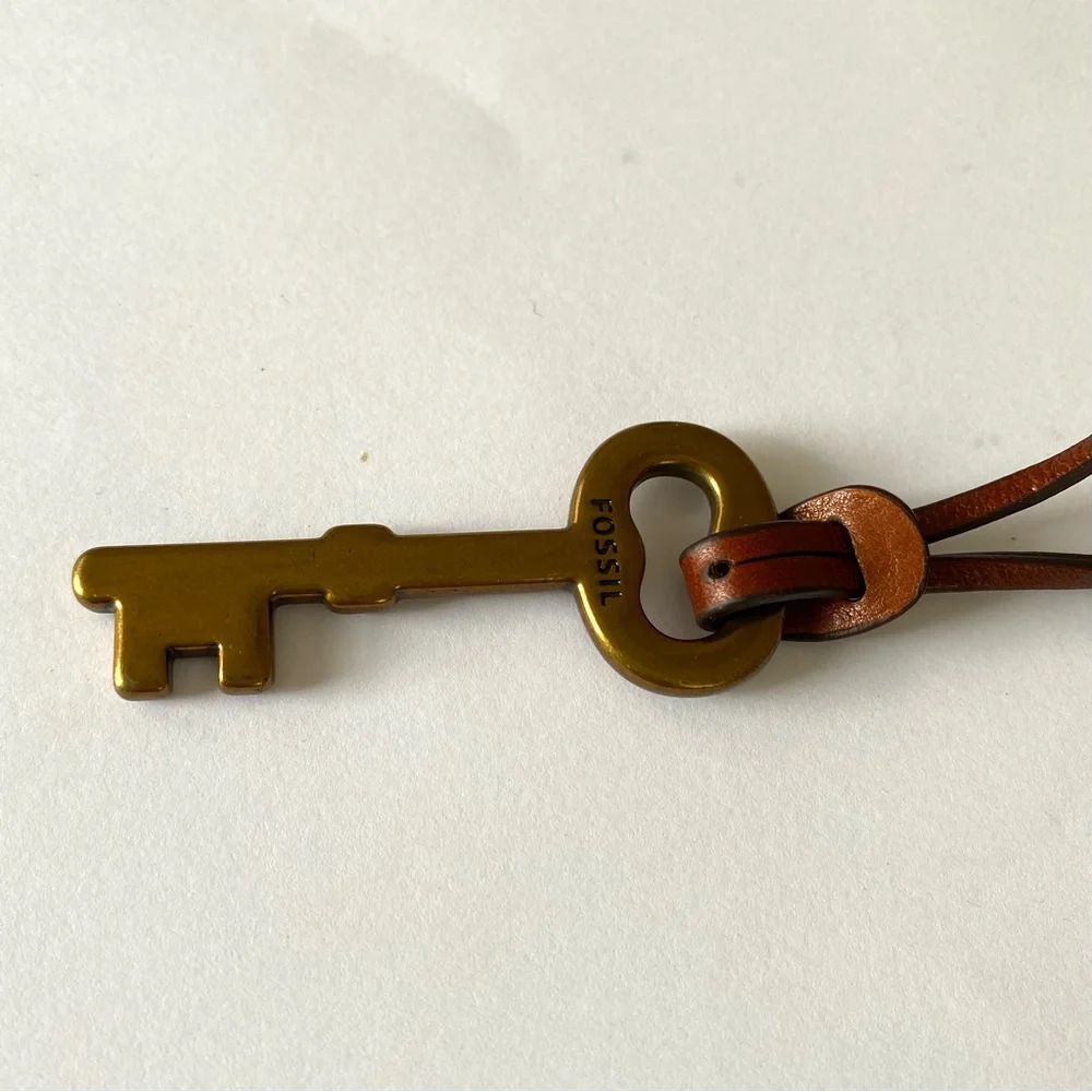 Tory Burch Black Leather Mirror/Bag Charm + Fossil Brass Leather Key Bag Charm